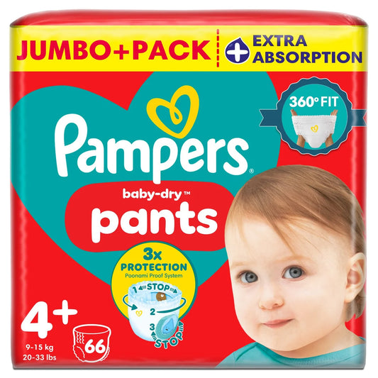 Pampers Baby-Dry Nappy Pants Size 4+ Extra Absorption Jumbo+ 66 per Pack