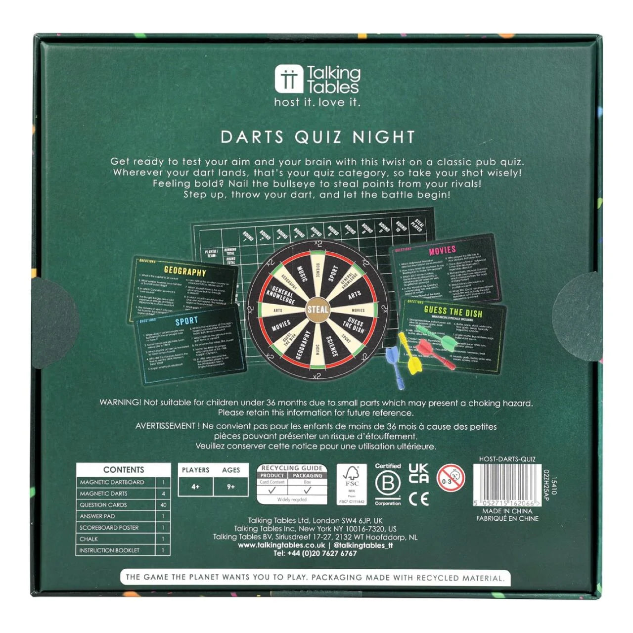 Talking Tables Darts Quiz Night Pub Game