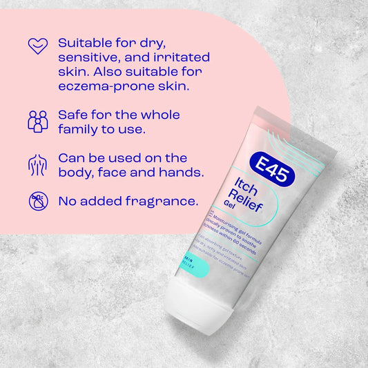 E45 Itch Relief Gel Instantly Soothes Dry, Itchy and Irritated Skin 100ml
