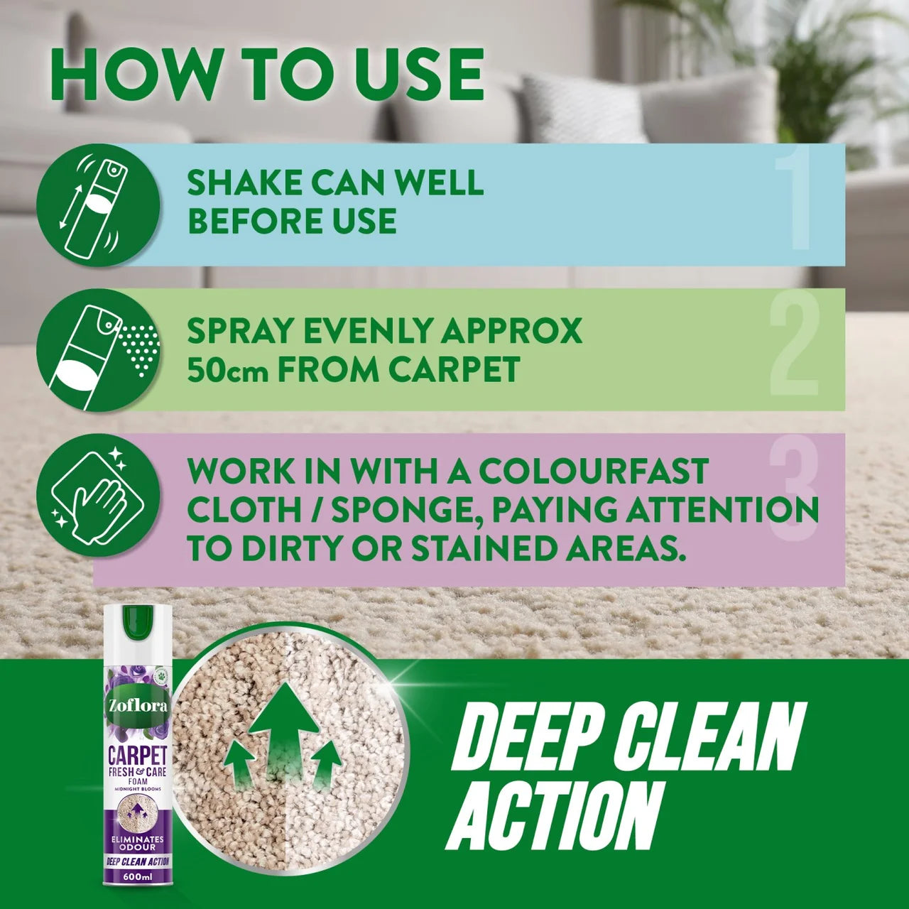 Zoflora Midnight Blooms Carpet Fresh & Care Foam 600ml