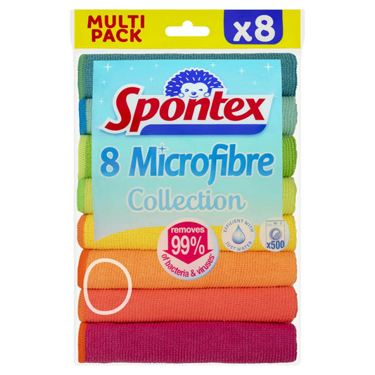 Spontex Microfibre Cloths - Multi Purpose Kitchen and bathroom Cleaner 8 per pack