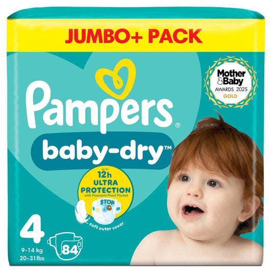 Pampers Baby-Dry Nappies, Size 4 (9-14kg) Jumbo+ 84 per Pack
