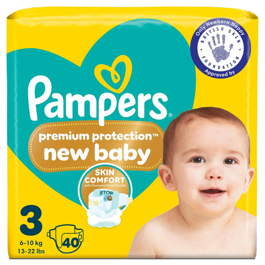 Pampers New Baby Nappies, Size 3 (6-10kg) Essential 40 per Pack