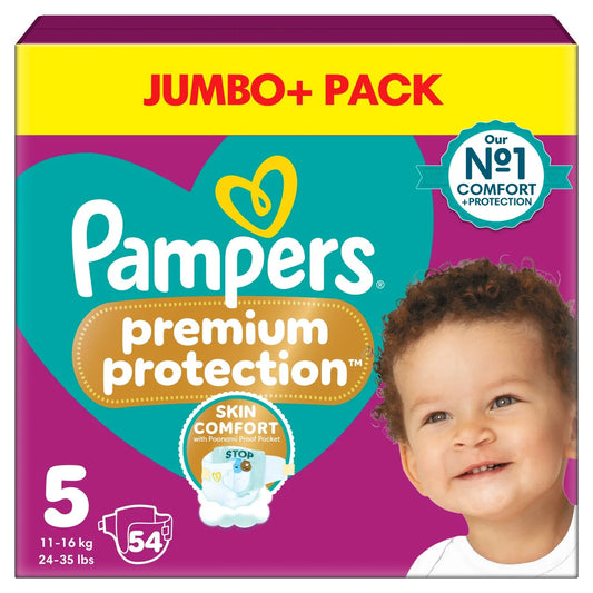 Pampers Premium Protection Nappies, Size 5 (11-16kg) Jumbo+ 54 per Pack