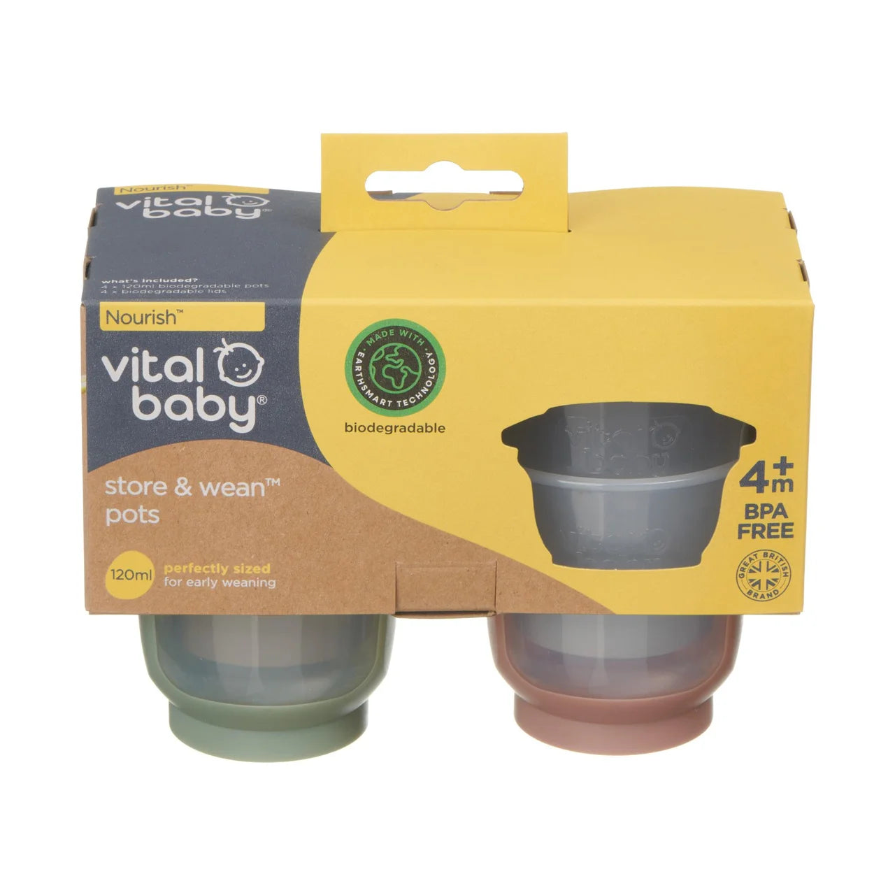 Vital Baby Nourish Store & Wean Pots 120ml 4pk - natural 4 per pack