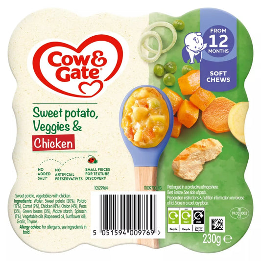 Cow & Gate Sweet Potato, Veggies & Chicken Baby Food Meal 12+ Months 230g