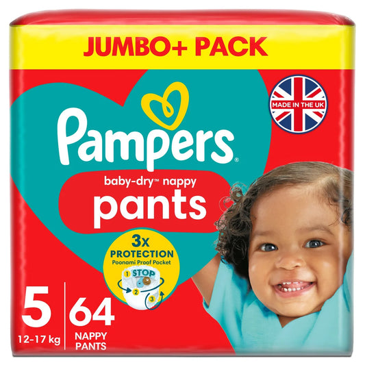 Pampers Baby-Dry Nappy Pants Size 5 12-17kg Jumbo 64 per Pack
