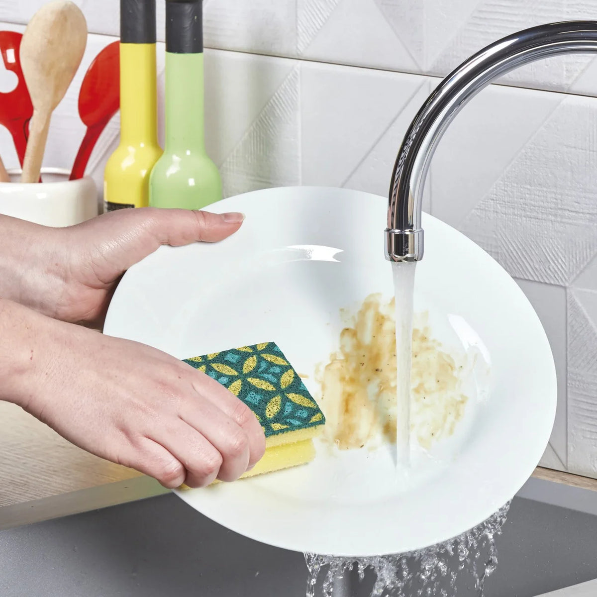 Spontex Mosaik Washups - 5x Longer Lasting Washing Up Sponge Scourers 2 per pack