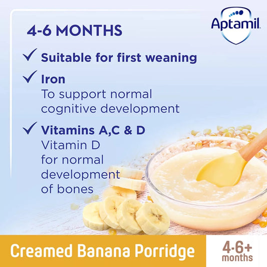 Aptamil Creamed Banana Porridge Baby Cereal 4+ Months 125g