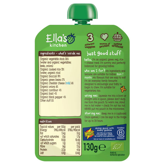 Ella's Kitchen Veggie Risotto with Cheese Baby Food Pouch 7+ Months 130g