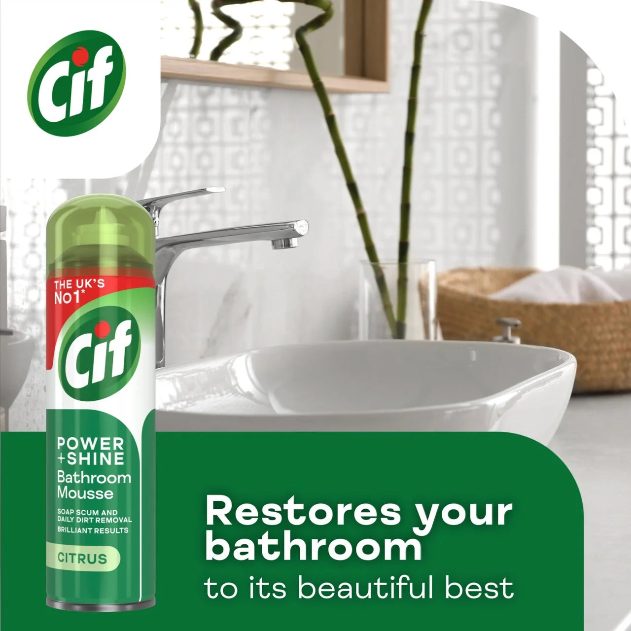 Cif Power & Shine Mousse Bathroom Cleaner Citrus 500ml