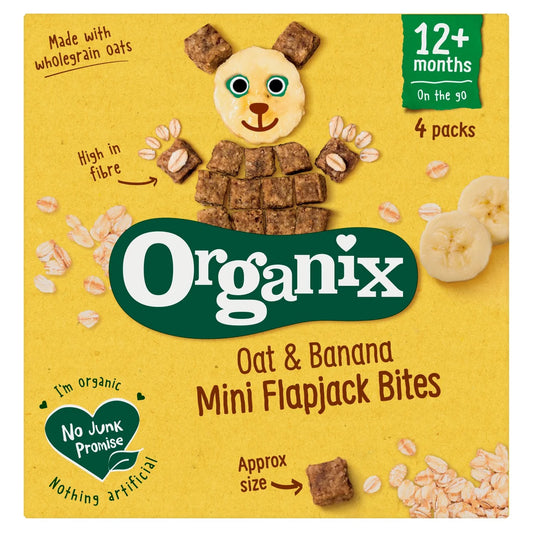 Organix Oat & Banana Mini Flapjack Bites Toddler Snack Multipack 12+ Months 4 x 20g