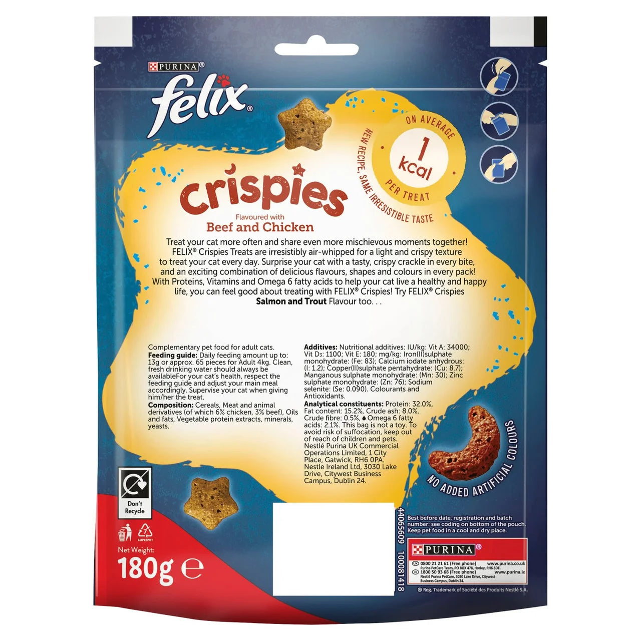 Felix Crispies Chicken and Beef Cat Treats 180g