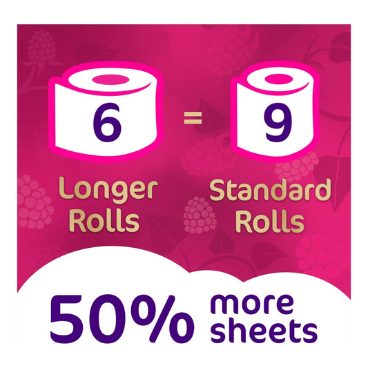 Cushelle Quilted Raspberry & Rhubarb Toilet Rolls, 50% More Sheets 6 per pack