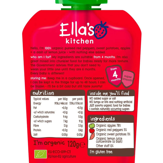 Ella's Kitchen Apples, Sweet Potatoes & Peppers Baby Food Pouch 4+ Months 120g