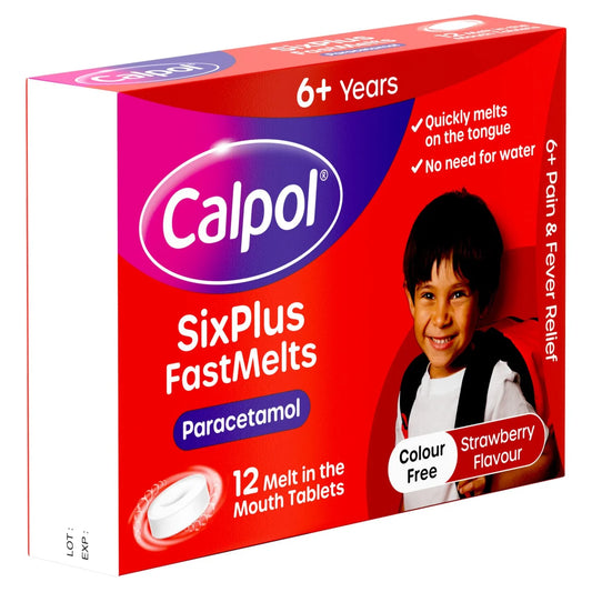 Calpol SixPlus Fastmelts Tablets Strawberry 6+ Years 12 per pack