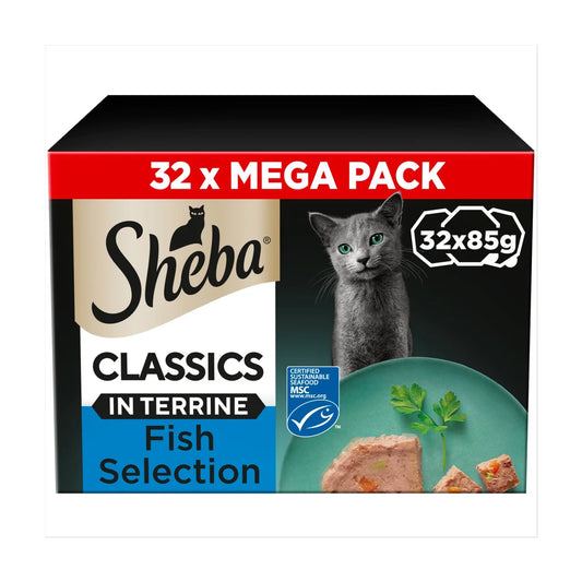 Sheba Classics Wet Cat Food Trays Ocean Selection in Terrine 32 x 85g