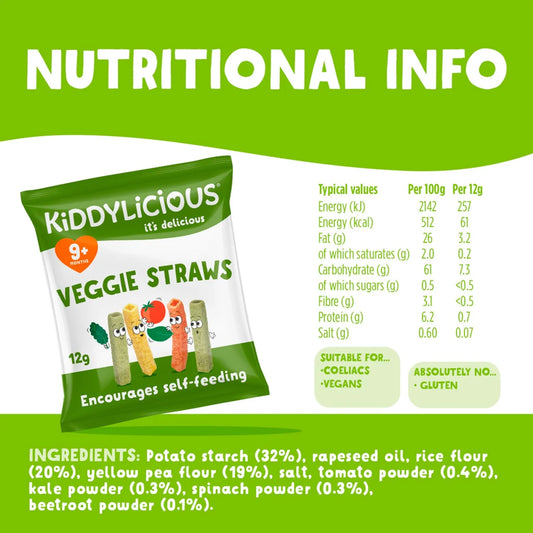 Kiddylicious Veggie Straws Baby Snacks Big Pack 10 x 12g