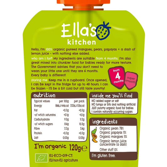 Ella's Kitchen Mango, Pear & Papaya Baby Food Pouch 4+ Months 120g