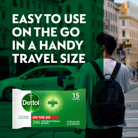 Dettol Antibacterial Wipes 2-in-1 Hands and Surfaces 15 per pack