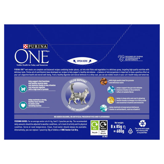 Purina One Senior 7+ Mini Fillets Chicken & Beef Wet Cat Food 8 x 85g