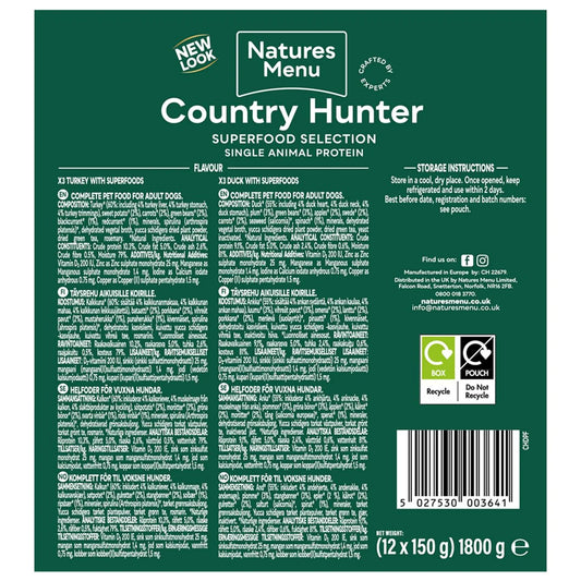Natures Menu Country Hunter Superfood Selection Wet Dog Food Pouches 12x150g