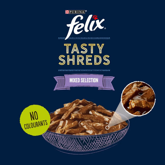 Felix Tasty Shreds Mixed Selection in Gravy Wet Cat Food 12 x 80g