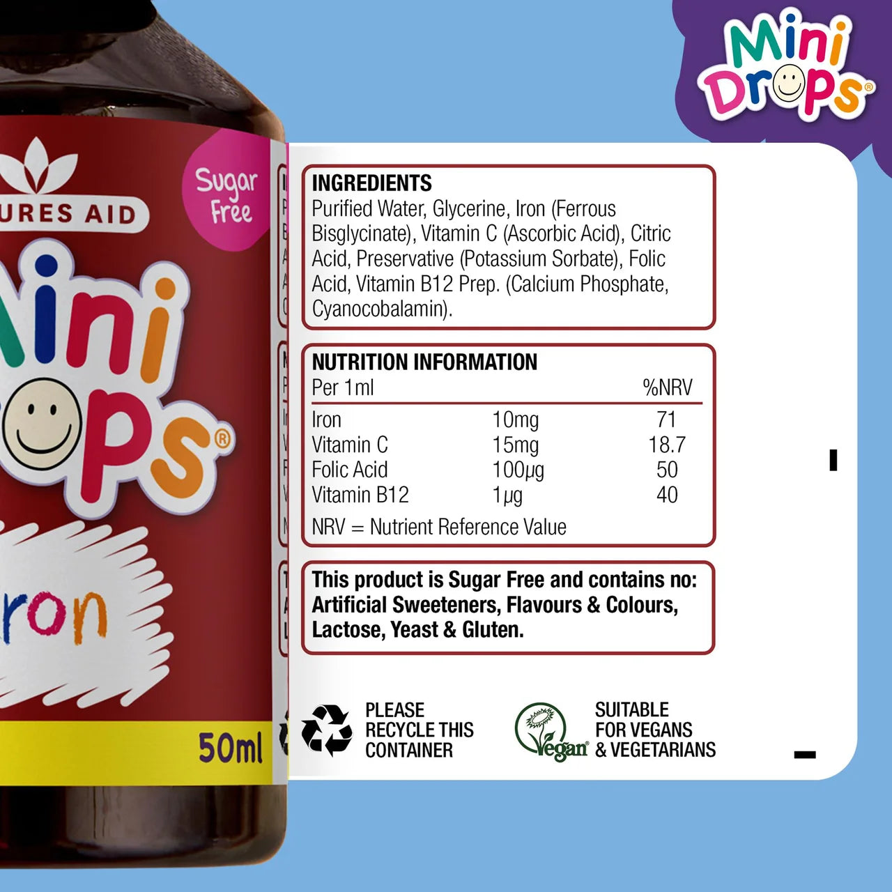 Natures Aid Infant's & Kid's Iron Mini Drops 10mg 3mnths - 5yrs 50ml