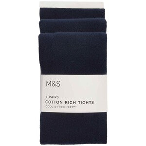 M&S School Tights, 3 Pack, 3-4 Years, Navy
