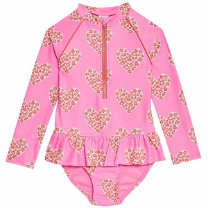 M&S Girls Heart long sleeve swimming costume, 4-5 Years, Multi