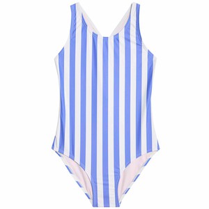 M&S Girls Stripe Swimming Costume, 8-9 Years, Blue