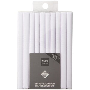 M&S Antibacterial Pure Cotton Handkerchiefs White