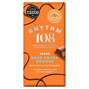 Rhythm 108 Swiss Vegan Dark Cocoa Orange Bar with M'lk Chocolate