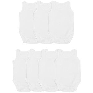 M&S Baby Cotton Sleeveless Bodysuits, White, 0-3 Months