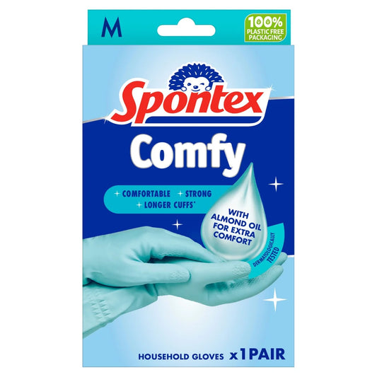 Spontex Soft Hands Cleaning Gloves M/L with Almond Oil & Cotton Lined 1 pair