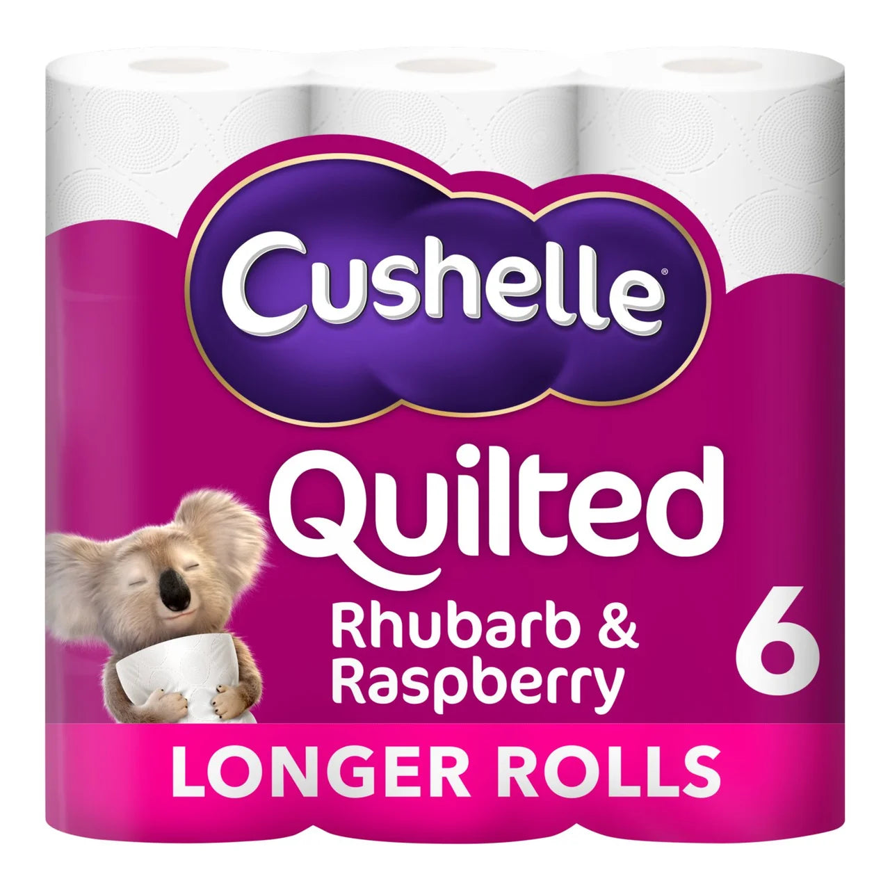 Cushelle Quilted Raspberry & Rhubarb Toilet Rolls, 50% More Sheets 6 per pack