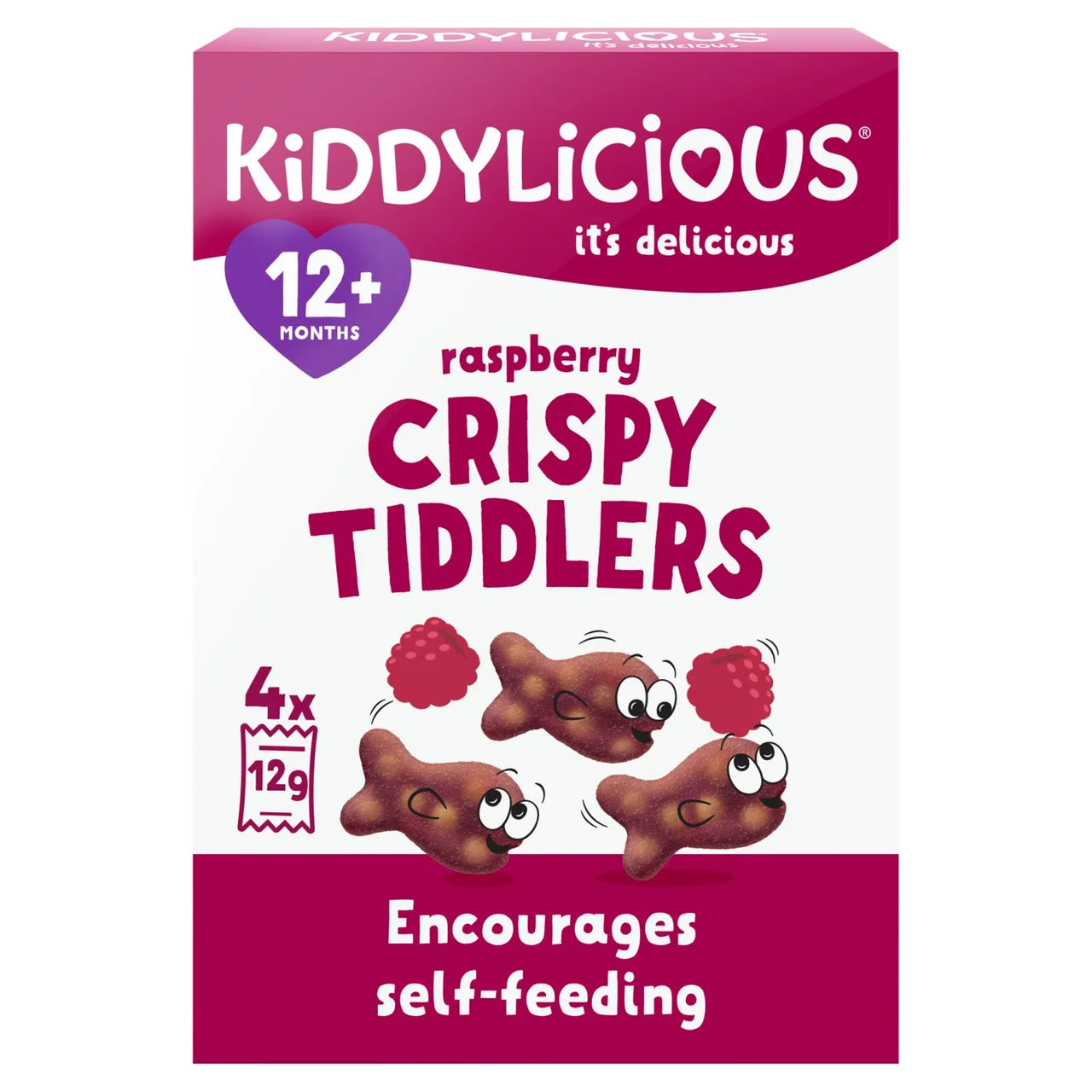 Kiddylicious Raspberry Crispy Tiddlers Baby Snacks Multi 4 x 12g