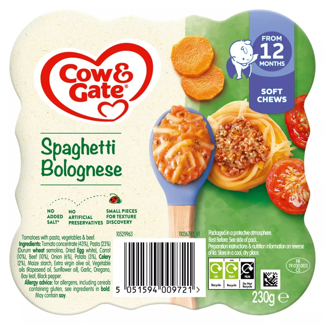 Cow & Gate Spaghetti Bolognese Baby Food Meal 12+ Months 230g