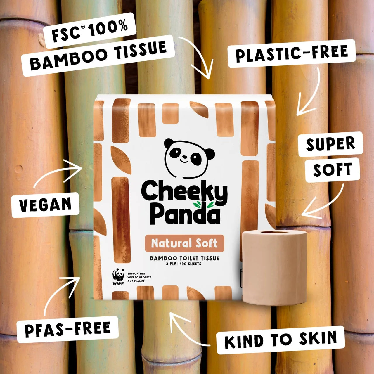 Cheeky Panda Natural Colour Bamboo Toilet Paper 9 per pack