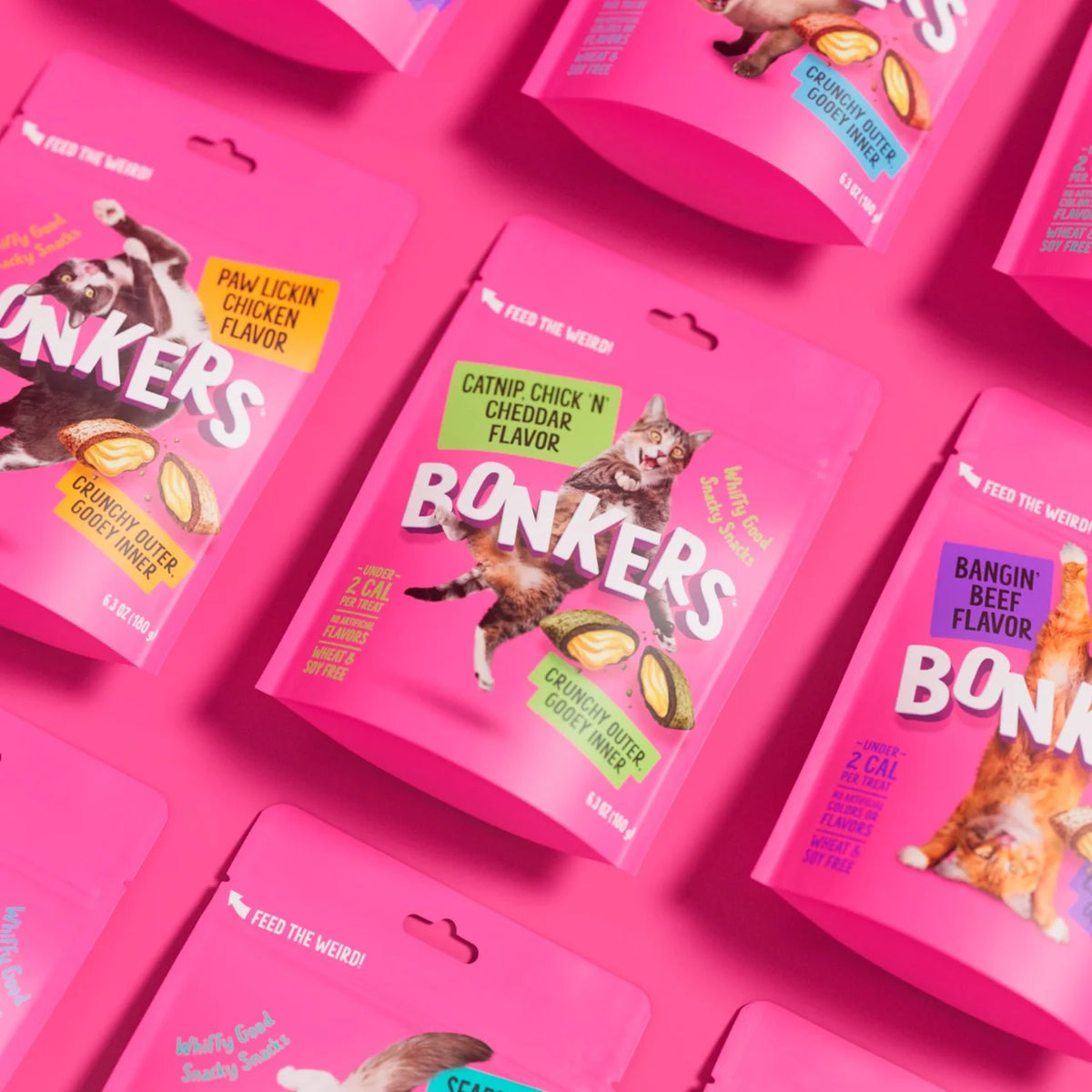 BONKERS Cat Bites Crunchy & Soft Catnip Chick N' Cheddar Flavour Cat Treats 180g