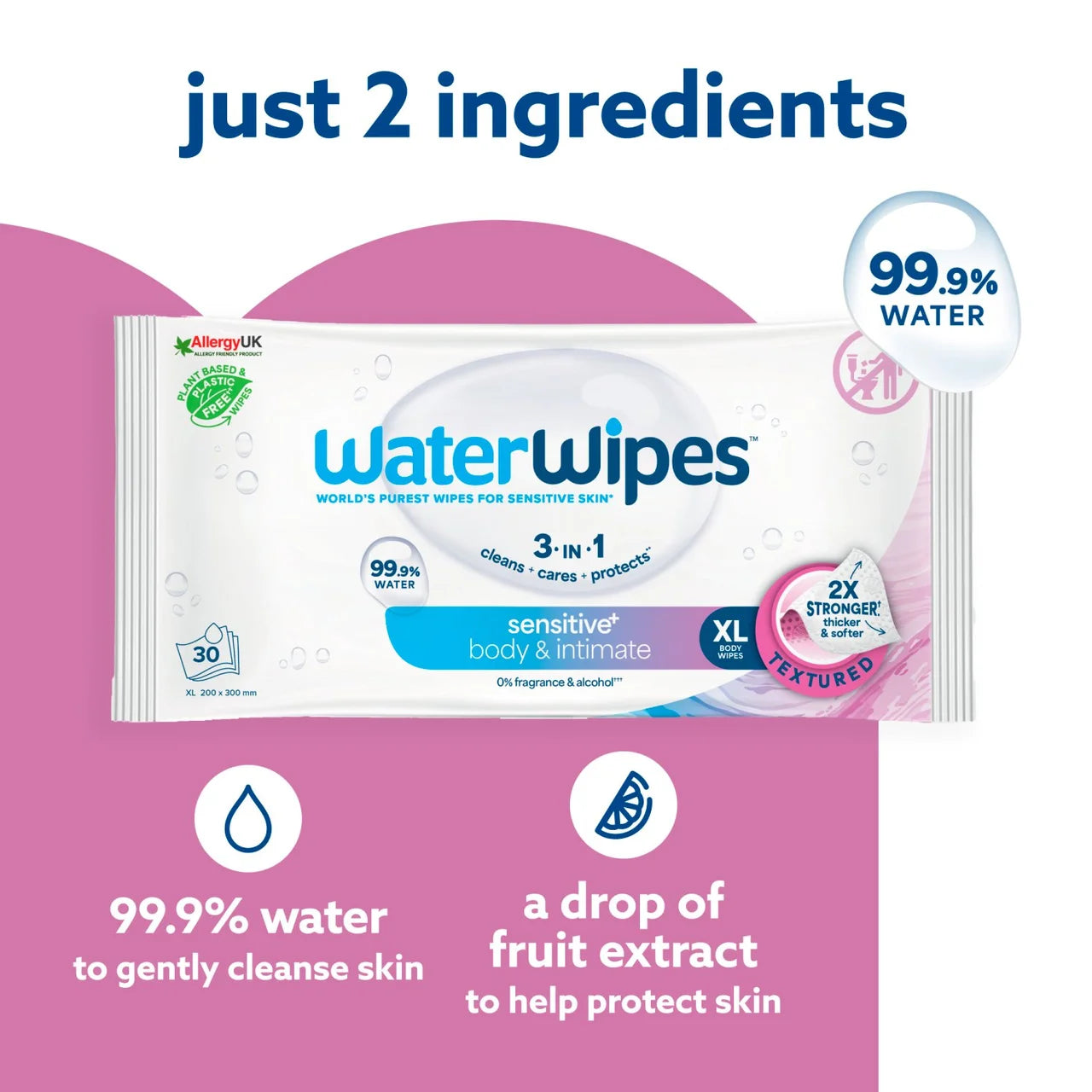 WaterWipes Adult Care Sensitive Wipes 30 per pack