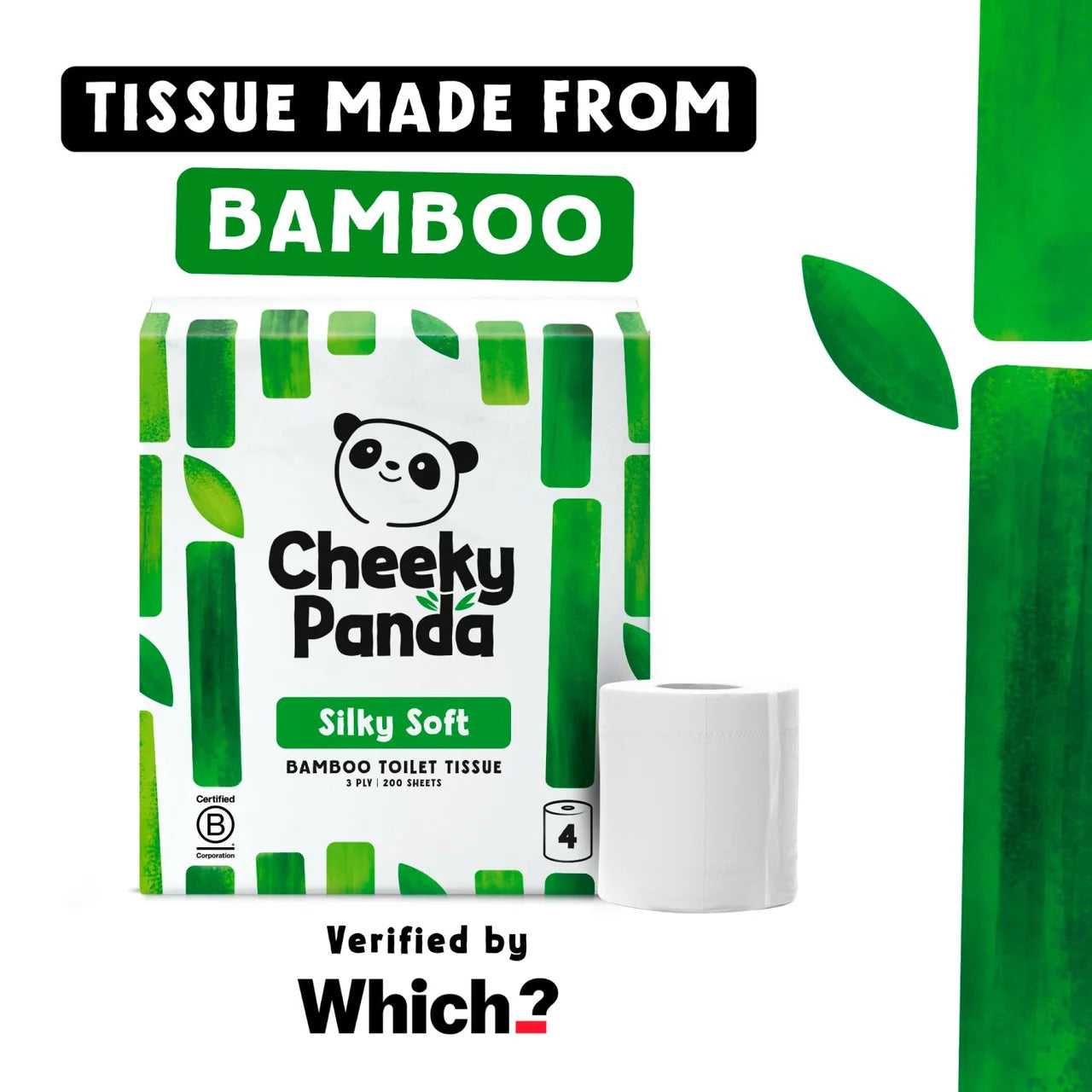 Cheeky Panda Silky Soft Bamboo Toilet Paper 4 per pack