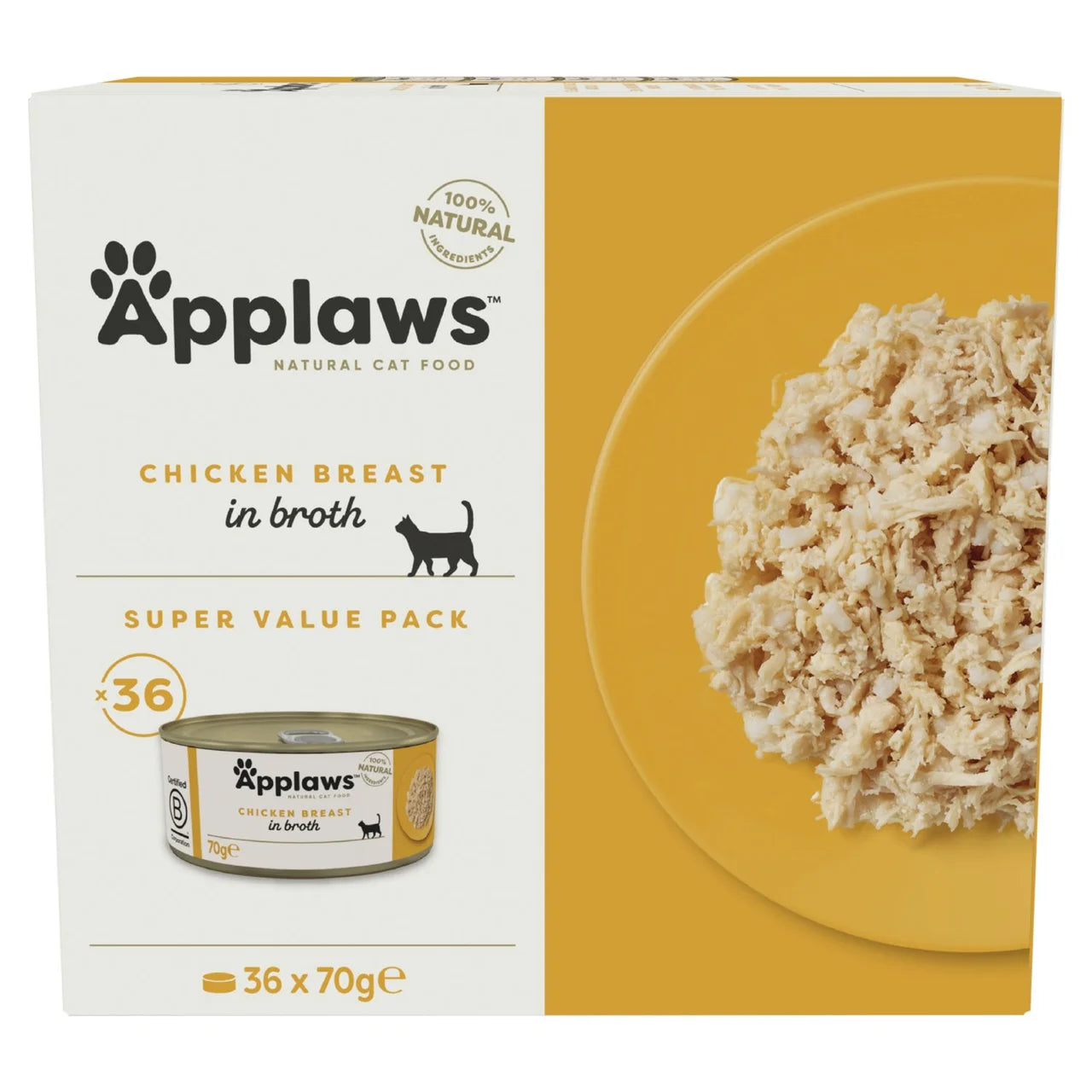 Applaws Natural Wet Cat Food Chicken Breast Bulk Pack Tins in Broth 36 x 70g