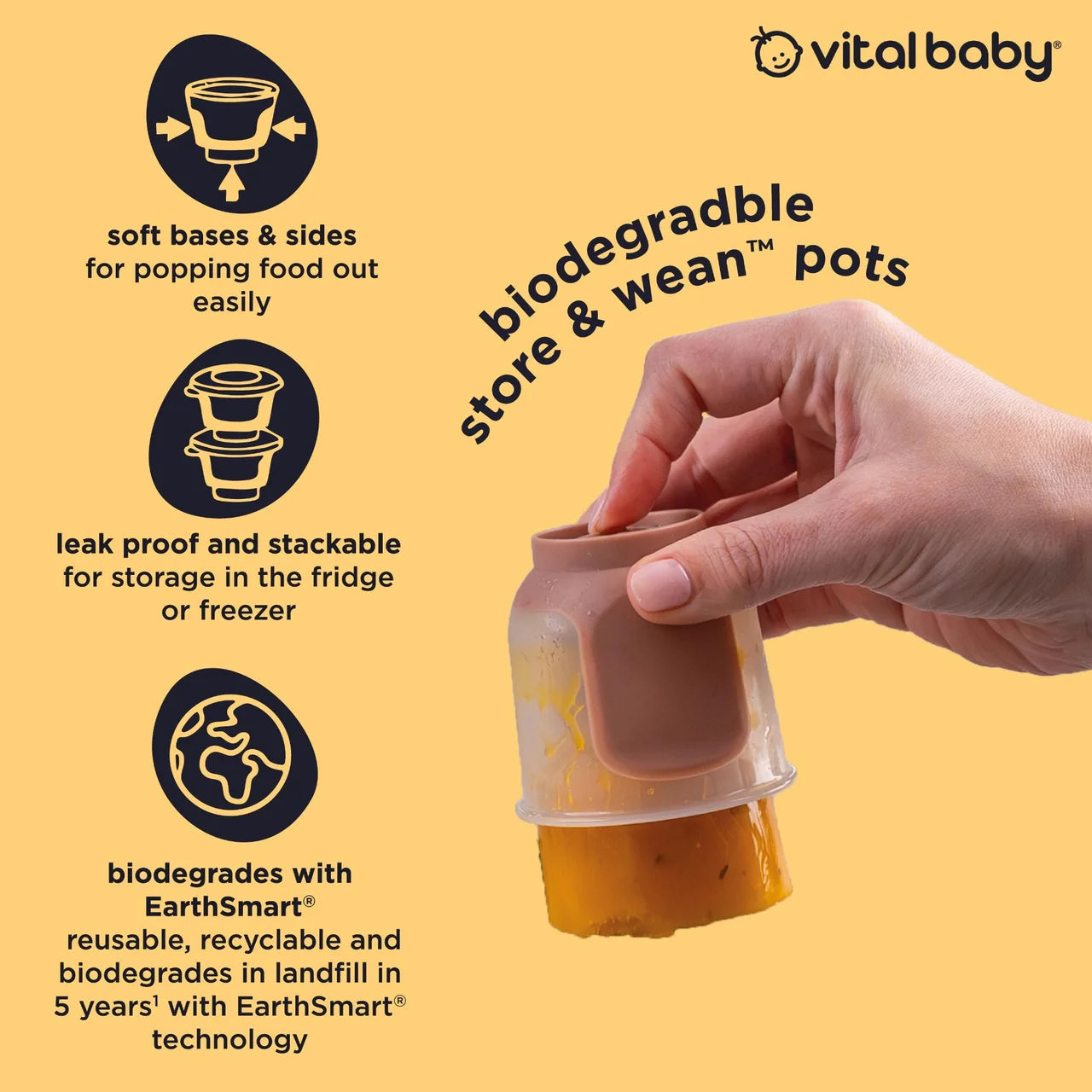 Vital Baby Nourish Store & Wean Pots, Small 60ml 6pk - natural 6 per pack
