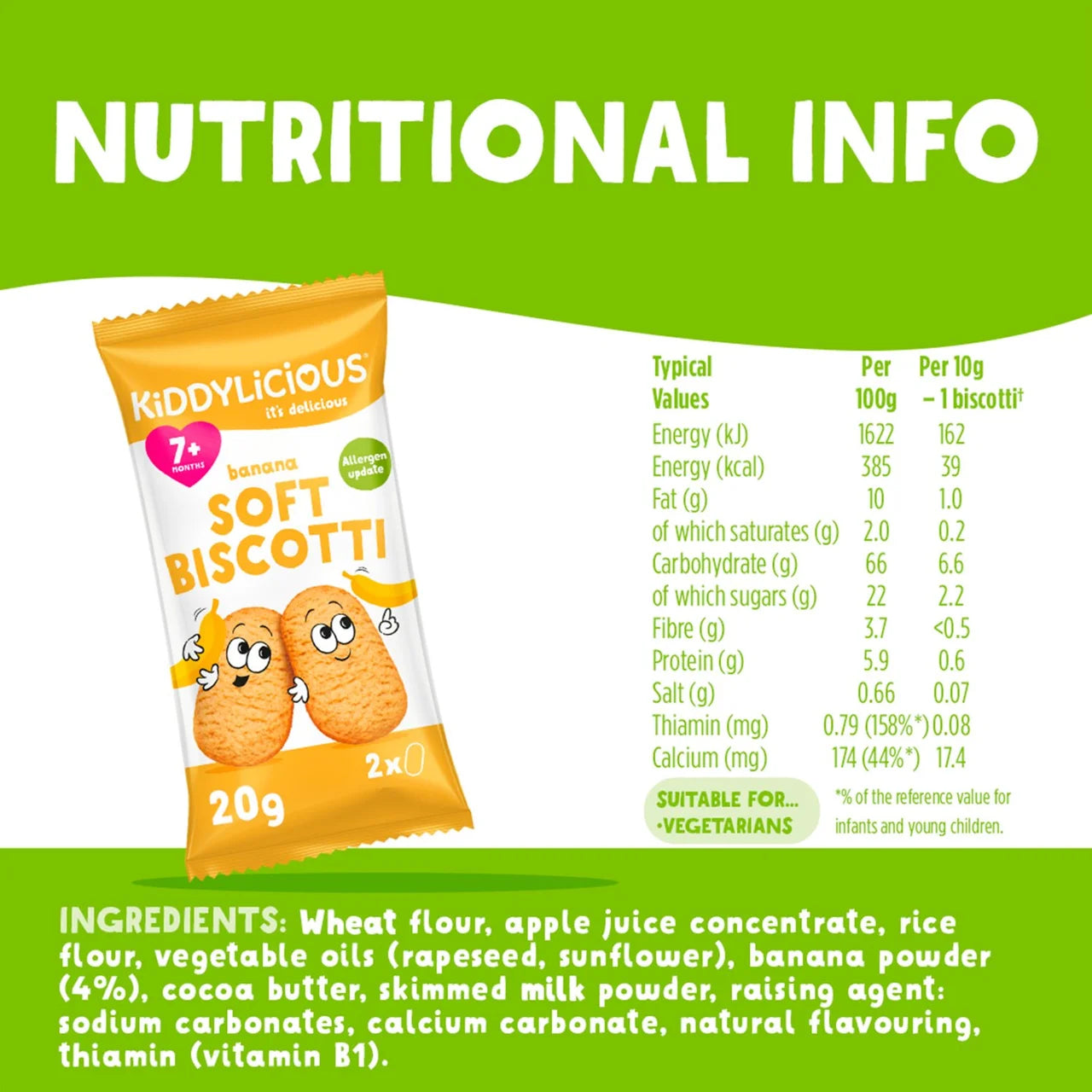 Kiddylicious Banana Soft Biscotti Baby Snacks Multi 6 x 20g