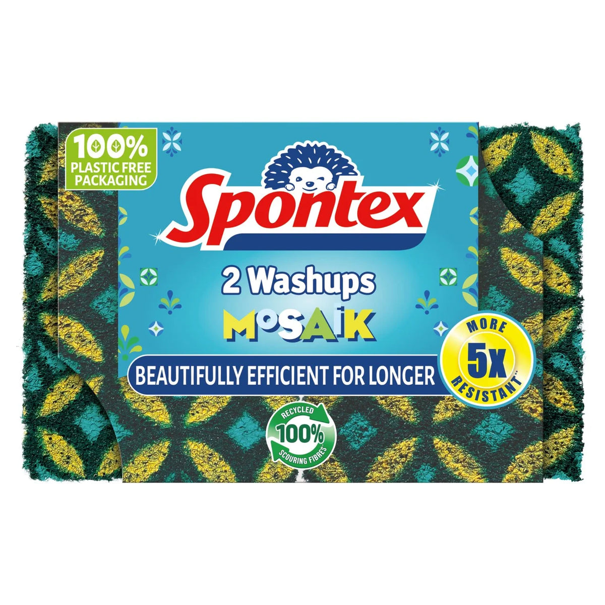 Spontex Mosaik Washups - 5x Longer Lasting Washing Up Sponge Scourers 2 per pack