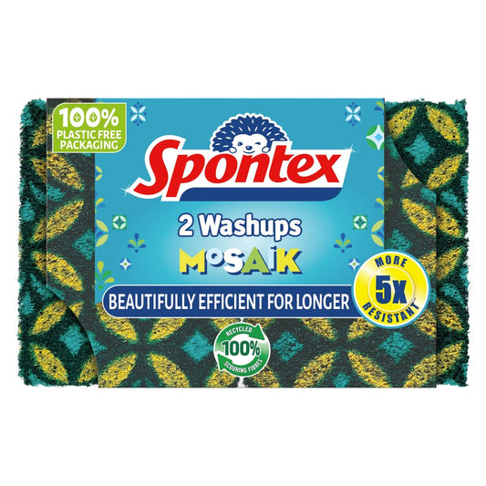 Spontex Mosaik Washups - 5x Longer Lasting Washing Up Sponge Scourers 2 per pack