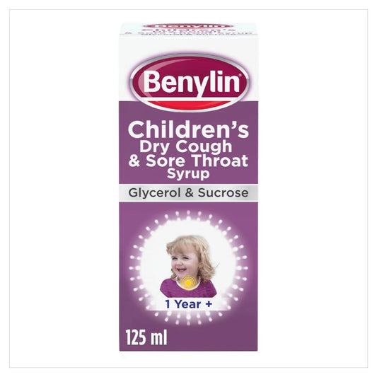 Benylin Childrens Dry Cough & Sore Throat Syrup Blackcurrant 125ml