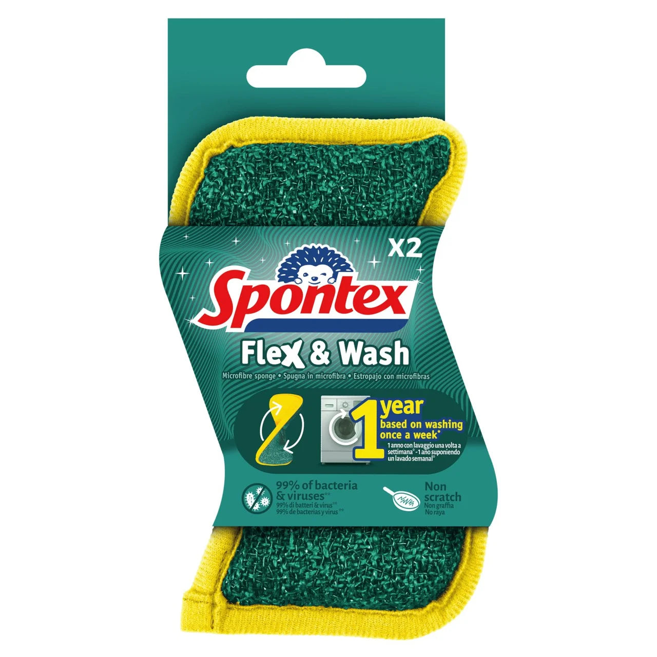 Spontex Flex & Wash Non-Scratch Microfibre Sponge Scourers 2 per pack