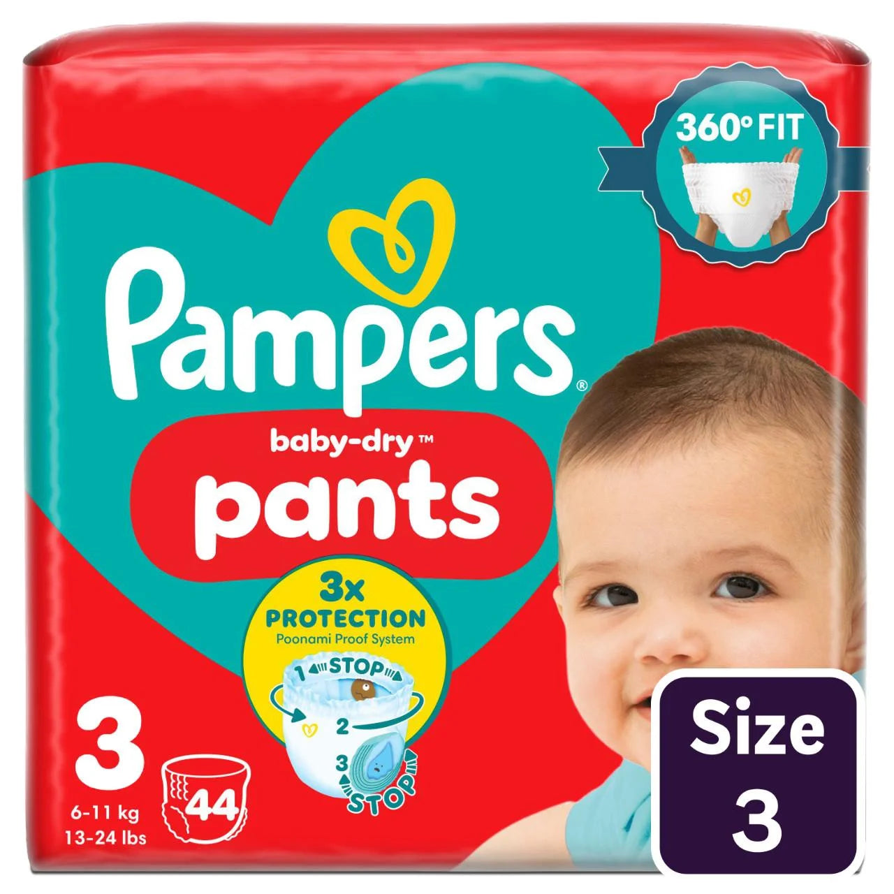 Pampers Baby-Dry Nappy Pants, Size 3 (6-11kg) Essential 44 per  Pack